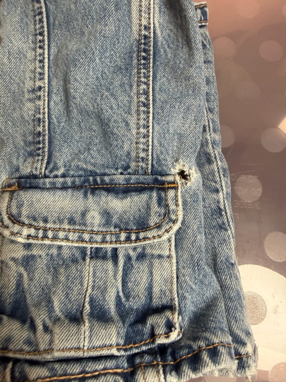 Zara Light Blue Washed Denim Top with Contrast Stitching - Picture 7 of 7